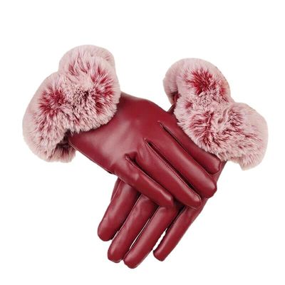 ORISH Winter Gloves Leather Gloves Black Cool Warm Lambskin Fur Cuff Mitten for Women Men (G (women))