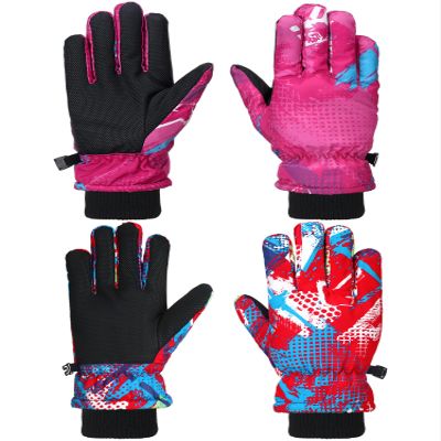 Honoson 2 Pairs Kids Snow Gloves Winter Waterproof Kids Ski Gloves Youth for Girls Boys Outdoor Toddler Snowboard Warm Clothe(Bright Pattern,4-8 Years)