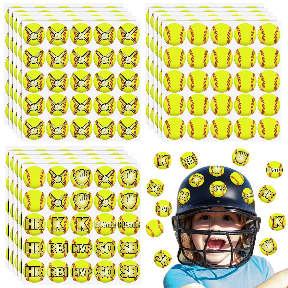 375 Pcs Softball Helmet Decals Award Self Adhesive Baseball Helmet Stickers Softball Baseball Decals Accessories for Girls Boys Women Men(Yellow)