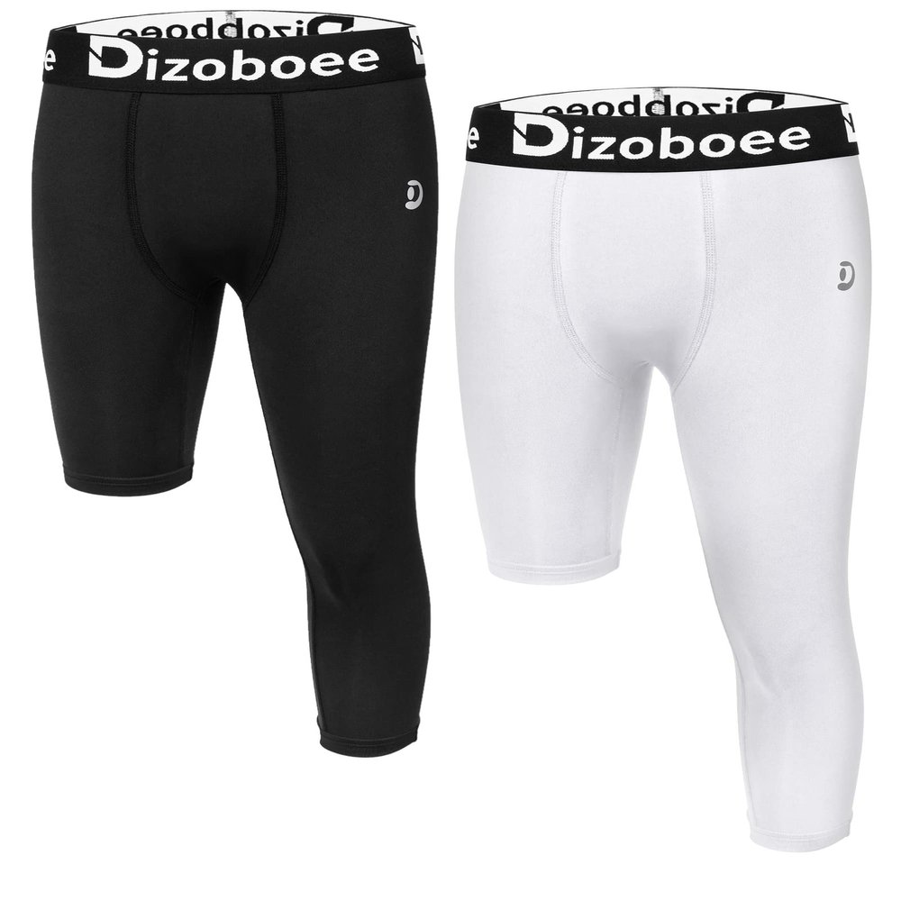 Dizoboee Youth Boys Compression Pants One Leg Short Leggings for Sports Kids Basketball Tights 2 Pack, White+Black (Right Short) XS