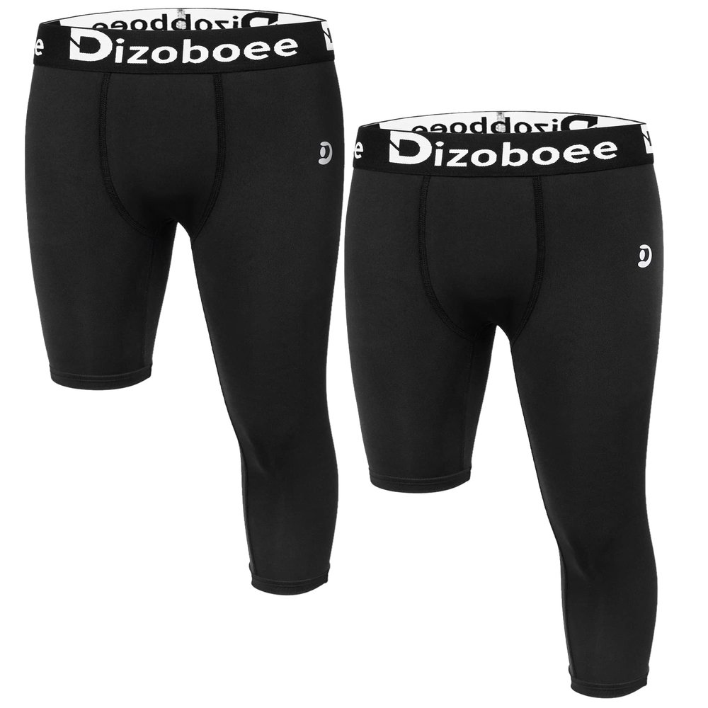 Dizoboee Youth Boys Compression Pants One Leg Short Leggings for Sports Kids Basketball Tights 2 Pack, Black+Black (Right Short) XS