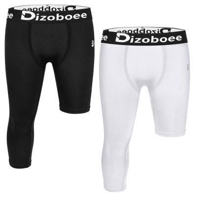 Dizoboee Youth Boys Compression Pants One Leg Short Leggings for Sports Kids Basketball Tights 2 Pack, White+Black (Left Short) L