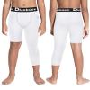 Dizoboee Youth Boys Compression Pants One Leg Short Leggings for Sports Kids Basketball Tights 2 Pack, White+Black (Right Short) XL view 2