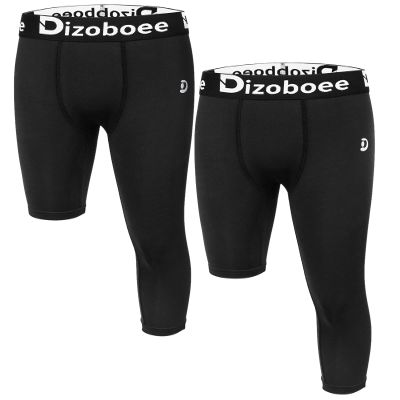 Dizoboee Youth Boys Compression Pants One Leg Short Leggings for Sports Kids Basketball Tights 2 Pack, Black+Black (Right Short) S