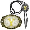 2 Pieces Belt Buckle Bolo Tie Small Set Golden Initial Letter A to Z Western Cowboy Costume Accessory for Men Women Y view 1