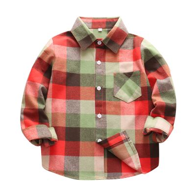 Ikevan Kids Fashion T-Shirt Kids Toddler Flannel Jacket Plaid Long Sleeve Lapel Button Down Baby Boys Girls (Orange, 5-6 Years)