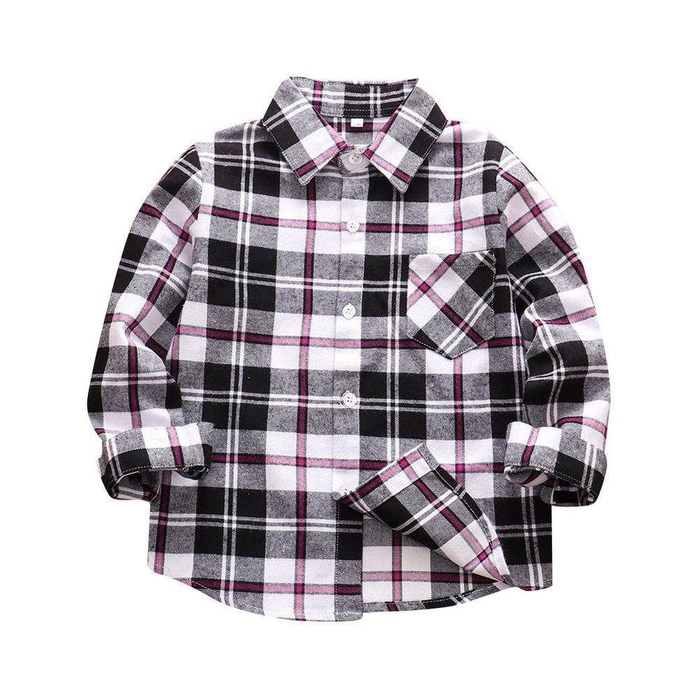 Ikevan Kids Fashion T-Shirt Kids Toddler Flannel Jacket Plaid Long Sleeve Lapel Button Down Baby Boys Girls (Grey, 7-8 Years)