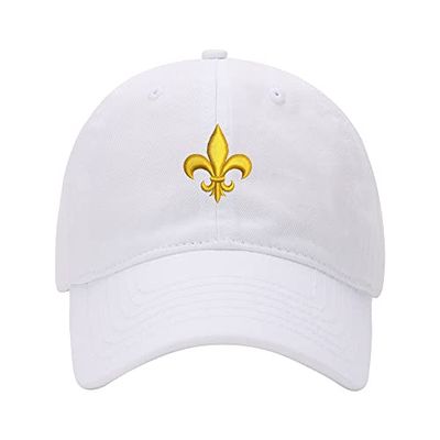 Baseball Cap Men Fleur de Lis Embroidered Washed Cotton Dad Hat Baseball Caps (White,7 5/8)