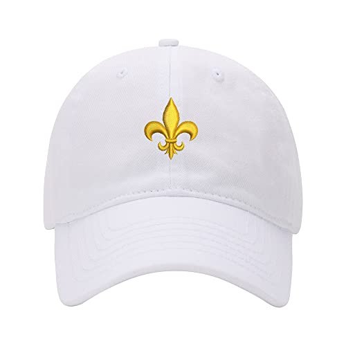 Baseball Cap Men Fleur de Lis Embroidered Washed Cotton Dad Hat Baseball Caps (White,7 5/8)