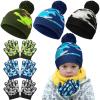 3 Sets Kids Boys Camouflage Beanies Gloves Set Kids Warm Beanie Hat Winter Full Fingers Gloves for Toddler(Black, Blue, Green, 8-14 Years) view 1