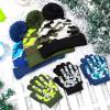 3 Sets Kids Boys Camouflage Beanies Gloves Set Kids Warm Beanie Hat Winter Full Fingers Gloves for Toddler(Black, Blue, Green, 8-14 Years) view 4