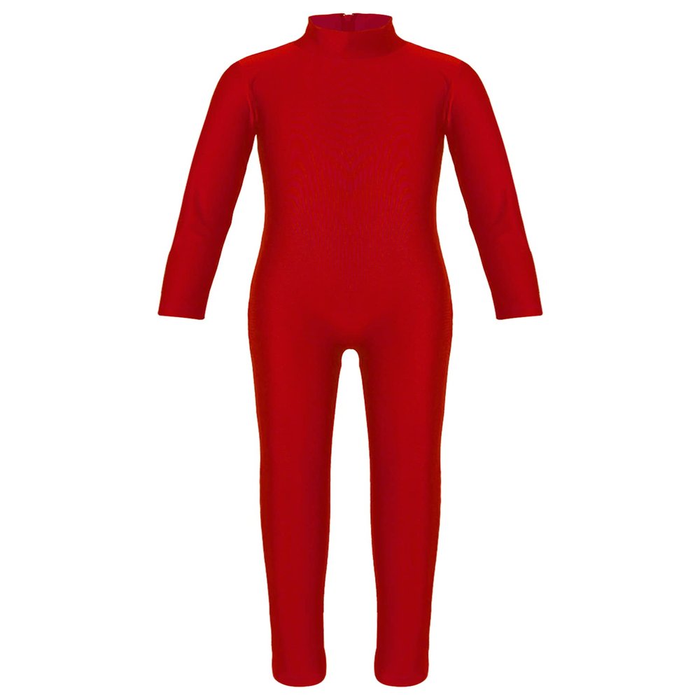 dPois Kids Girls Long Sleeves Full Length Unitards Ballet Dance Gymnastics Leotards One Piece Bodysuits Red 9-10 Years