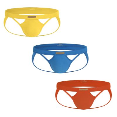 KAREN SPACE Cotton Underwear Jockstraps for Men, Men's Sports Thong,1906SH-Yellow/Blue/Orange(3-Pack),X-Large
