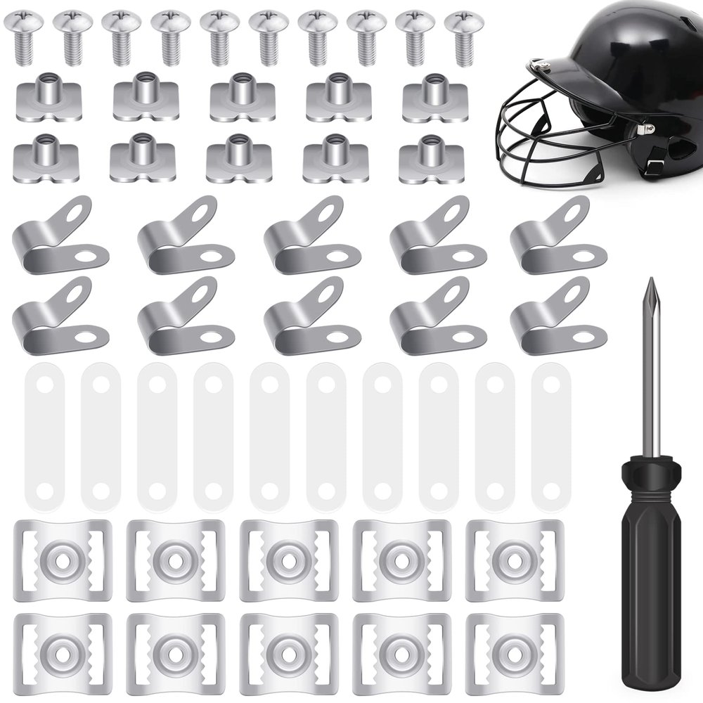 MingQiEven 51 Pack Football Helmet Repair Kit, Hockey Helmet Replacement Parts, Visor J Clips Rubber Gasket Screw Nuts with 1 Pcs Srewdriver, Chin Strap Adapter for Hockey, Baseball, Softball Helm