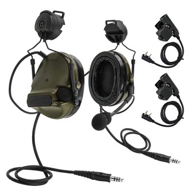 HEARFALCOM Double Comta iii Tactical Headset ARC Helmet Rail Mount Civilian Version and PTT Adapter U94 PTT Compatible Kenwood Plug Walkie-Talkie (FG)