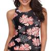Holipick High Neck Black Flower Tankini Top Bathing Suit Tops for Women Tummy Control Tank Tops Swimsuits 18 Plus view 1