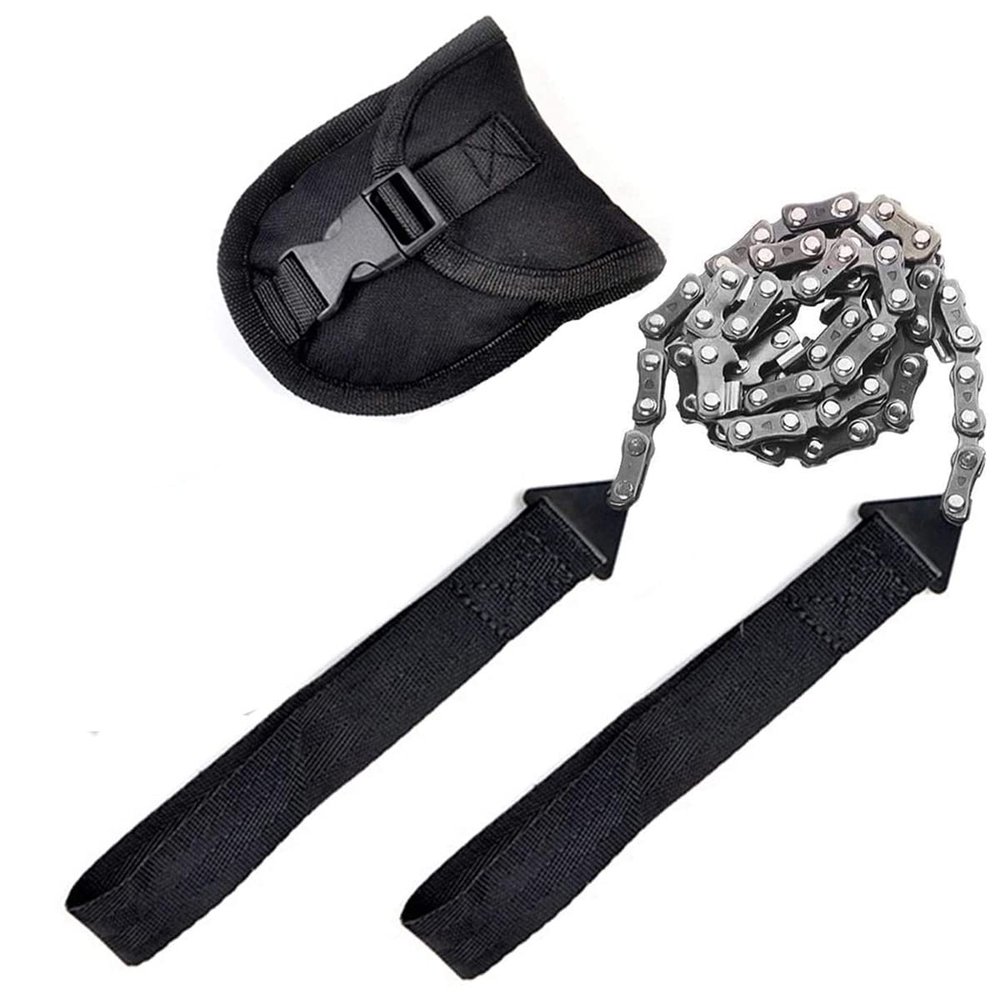 Pocket Chainsaw Outdoor Survival Gear Folding Chain Hand Saw for Camping Hunting Tree Cutting Hiking with Carrying Pouch