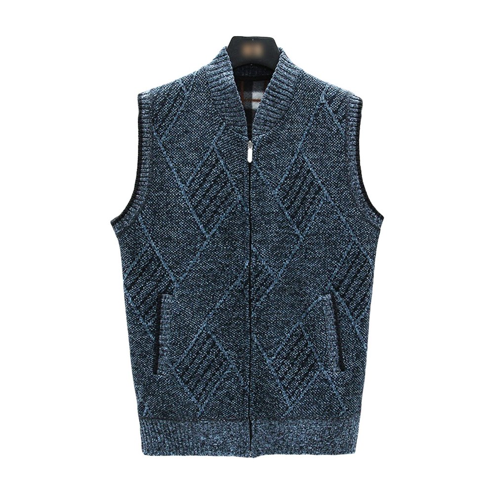 Maiyifu-GJ Men Sleeveless Full Zip Sweater Vest Lightweight Knitted Thermal Cardigan Causal Slim Fit V Neck Vests with Pocket (Blue,X-Large)