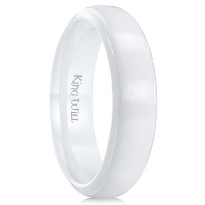 King Will White Ceramic Wedding Rings for Men Women -6mm Width with Brushed Step Edge Design Engagement Wedding Band Comfort Fit 10