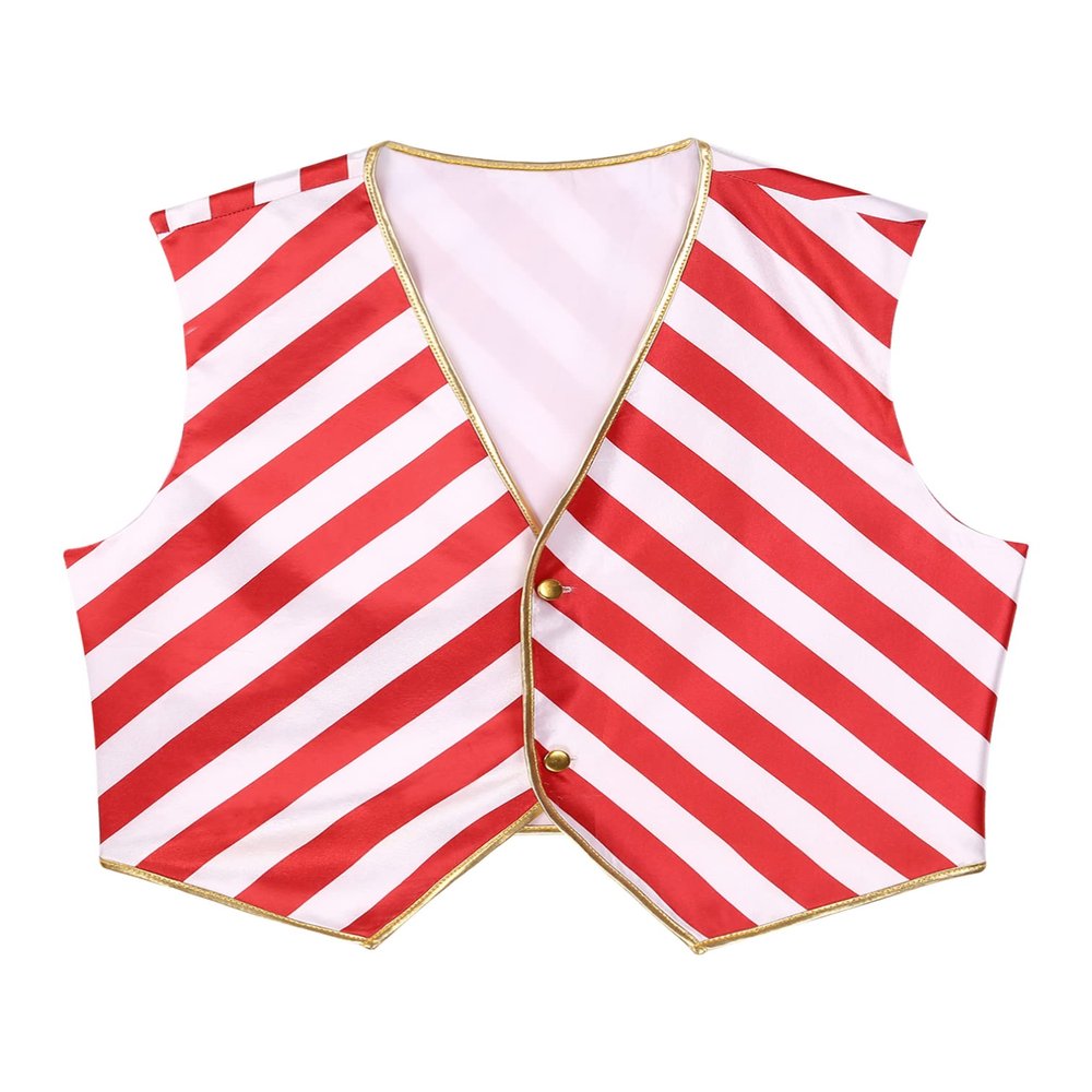 Agoky Men's Santa Vest Tops Sleeveless Open Front Cardigan with Buttons Waistcoat Tank Top Red&White X-Large