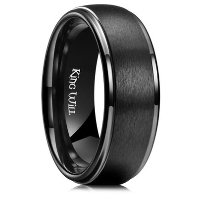 King Will Black Ceramic Wedding Rings for Men Women -8mm Width with Brushed Step Edge Design Engagement Wedding Band Comfort Fit 14
