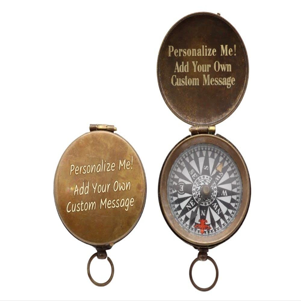Solid Brass Compass Personalised Gifts for Men with Engraved Message, Graduation, Birthday & Romantic Gifts for Son, Father to Son