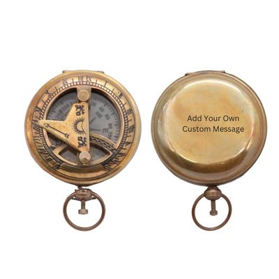 Antique Nautical Directional Magnetic Sundial Brass Compass, Personalized Antique Decor Birthday Gifts for Men, Astrolabe for Him, Baptism Gifts with Engraved Quotes