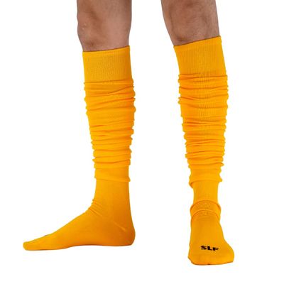 SLEEFS Yellow Gold Scrunch Football Socks - KneeHigh MoistureWicking Extra Long Football Socks for Men, Women & Youth - PreScrunched Design, Enhanced Grip & Shin Guard Support