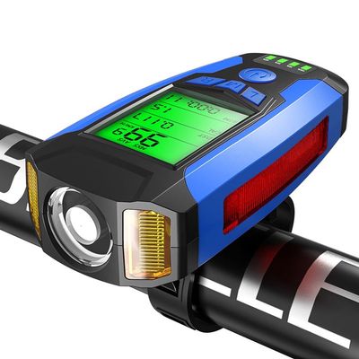 XARONF Bike Lights, USB Rechargeable, Super Bright Front Headlight Bicycle Light, 5 Light Modes, with Speedometer Calorie Counter for Road Mountain Cycling (Color : Blue)