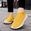 HINDOLA Women's Mesh Walking Shoes Rhinestone Glitter Slip On Ballroom Jazz Latin Dance Sock Sneakers Casual Shoes Yellow view 2