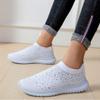 HINDOLA Women's Mesh Walking Shoes Rhinestone Glitter Slip On Ballroom Jazz Latin Dance Sock Sneakers Casual Shoes White view 3