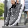 HINDOLA Women's Mesh Walking Shoes Rhinestone Glitter Slip On Ballroom Jazz Latin Dance Sock Sneakers Casual Shoes Grey view 4