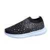HINDOLA Women's Mesh Walking Shoes Rhinestone Glitter Slip On Ballroom Jazz Latin Dance Sock Sneakers Casual Shoes Black view 1