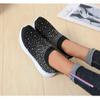 HINDOLA Women's Mesh Walking Shoes Rhinestone Glitter Slip On Ballroom Jazz Latin Dance Sock Sneakers Casual Shoes Black view 3