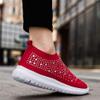 HINDOLA Women's Mesh Walking Shoes Rhinestone Glitter Slip On Ballroom Jazz Latin Dance Sock Sneakers Casual Shoes Red view 2
