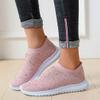 HINDOLA Women's Mesh Walking Shoes Rhinestone Glitter Slip On Ballroom Jazz Latin Dance Sock Sneakers Casual Shoes Pink view 3