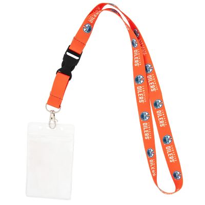 Desert Cactus Edmonton Oilers Lanyard NHL National Hockey League Car Keys ID Badge Holder Lanyard Keychain Buckle (Orange with Pouch)