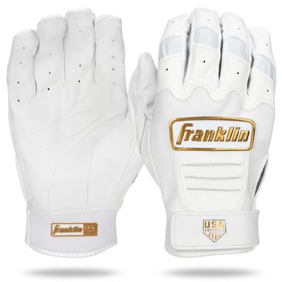 Franklin Sports USA Softball Women's Softball Batting Gloves - CFX Pro Fastpitch + Slowpitch Girls Batting Gloves - Adult + Youth Pairs - White + Gold - Adult Small