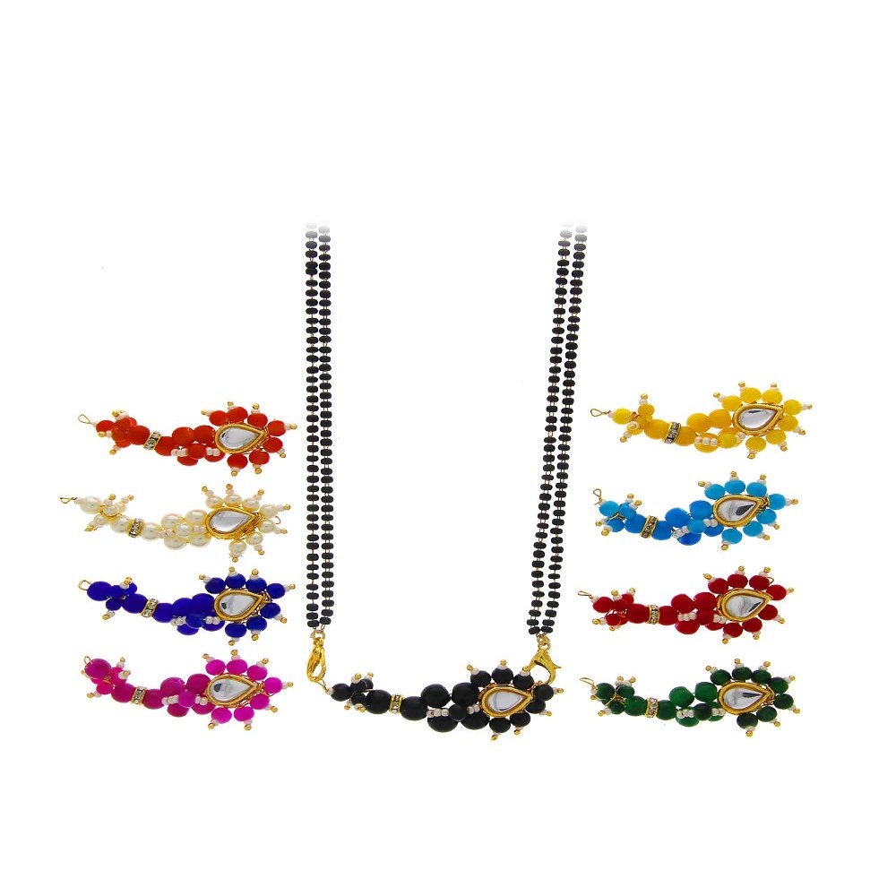 Gold Finish Metal 9 Colour of Navratri Special Stylish Multicolour Combo Mangalsutra for Women By Indian Collectible