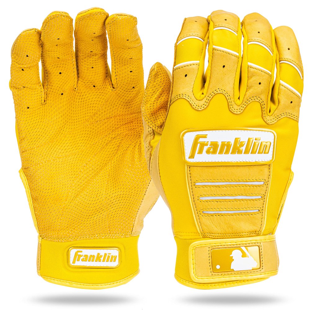 Franklin Sports MLB Batting Gloves - CFX Pro Adult + Youth Batting Gloves Pair - Baseball + Softball Gear - Premium Pro-Quality Leather - Yellow Highlight - Adult Large