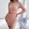 tuduoms Women's Winter 2 Piece Rib Knit Sweater Outfits Fashion Fall Dress Sets Crop Sweater Top and Mini Bodycon Skirt Set view 2