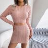 tuduoms Women's Winter 2 Piece Rib Knit Sweater Outfits Fashion Fall Dress Sets Crop Sweater Top and Mini Bodycon Skirt Set view 3