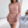 tuduoms Women's Winter 2 Piece Rib Knit Sweater Outfits Fashion Fall Dress Sets Crop Sweater Top and Mini Bodycon Skirt Set view 4