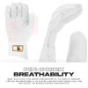 Franklin Sports MLB Batting Gloves - Infinite Powerstrap Baseball + Softball Batting Gloves - Durable Full Wrap Cage Practice Gear - Long Cuff Wrist + Heavy Duty Leather - Adult Small - White + Gold view 4
