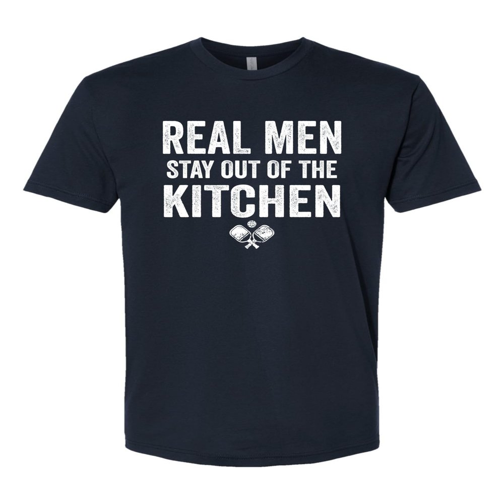 Medium Navy Blue Mens Real Men Stay Out of The Kitchen Pickleball Funny Deluxe Soft T-Shirt