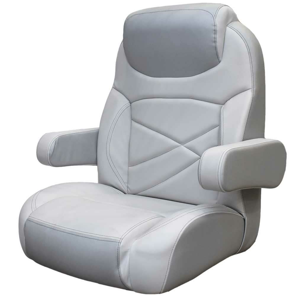 Boat Wide Reclining Helm Seat | Gray Vinyl 30 3/8 x 25 3/4 x 33 Inch