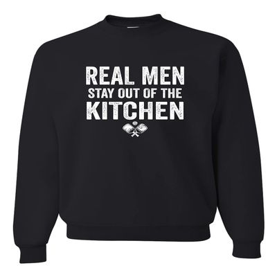3X-Large Black Mens Real Men Stay Out Of The Kitchen Pickleball Funny Sweatshirt Crewneck