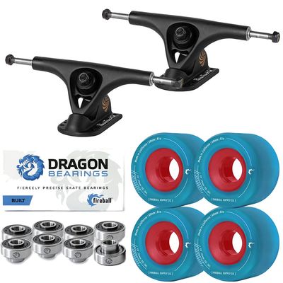 Fireball Paris V2 50 Longboard Skateboard Trucks Bundle - Set of 2 Longboard Trucks with Tinder 60mm Longboard Wheels & Bearings for Cruising & Carving (Blue, 180mm)