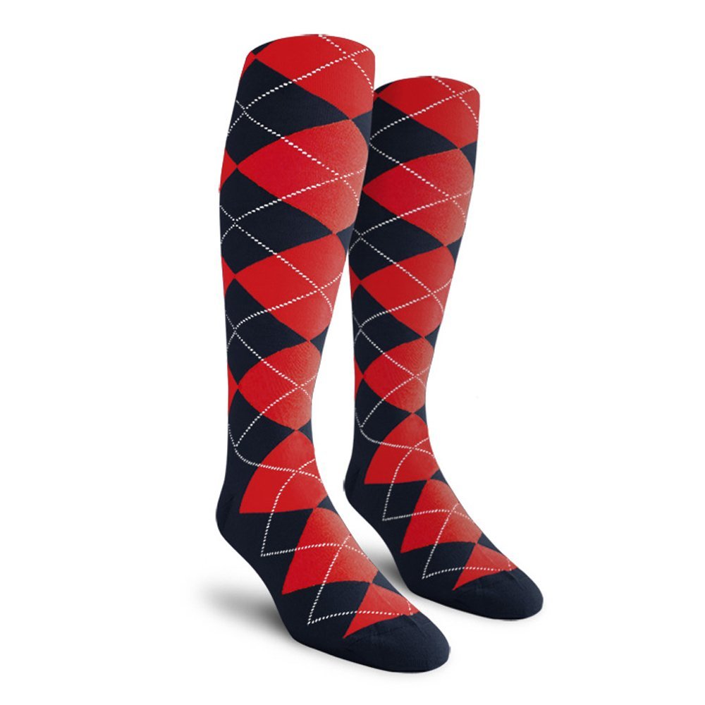 Golf Knickers Colorful Knee High Argyle Cotton Socks For Men Women and Youth - Navy/Red - Mens