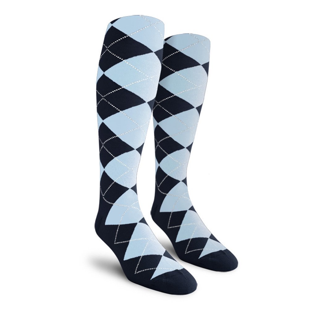 Golf Knickers Colorful Knee High Argyle Cotton Socks For Men Women and Youth - Navy/Light Blue - Youth